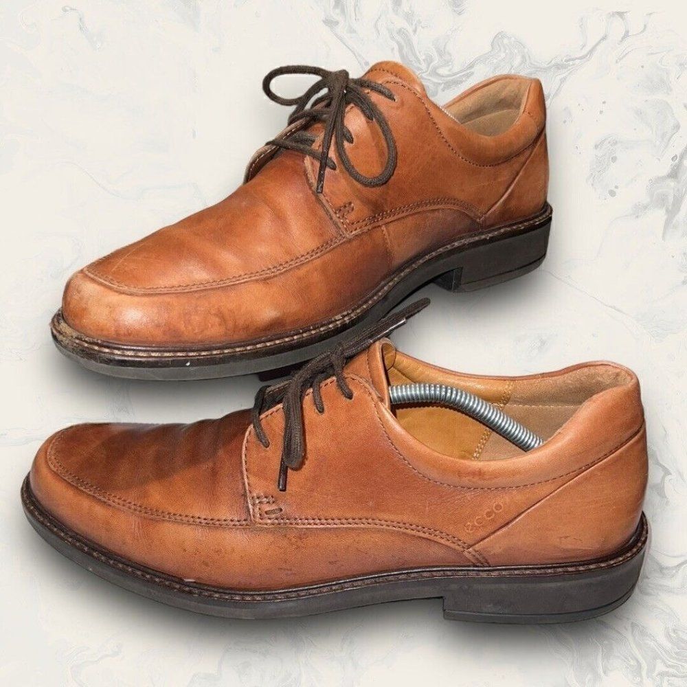 Ecco Holton Apron Toe Lace Up Cognac Brown Oxford Dress Shoe Mens Size 11